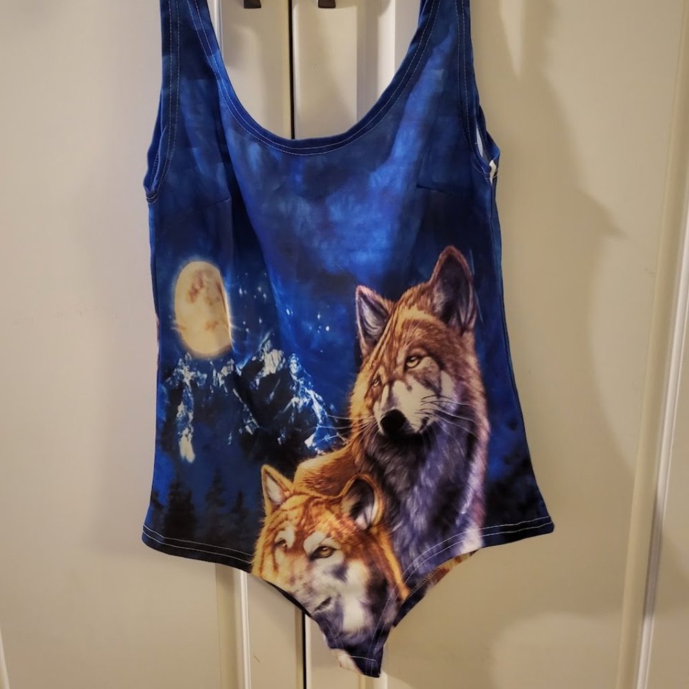 Reverse Wolf and Moon Body Suit/ Swimsuit Size Large